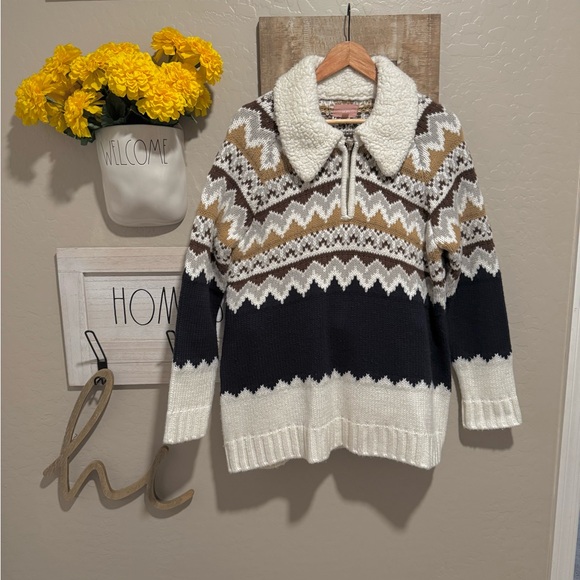 Show me your Mumu Sun Valley Fair Isle Pullover Faux Sherpa collar sweater - Picture 10 of 17